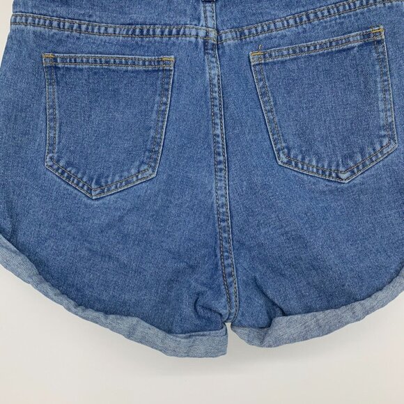 Shein Denim Shorts Blue Roll Up Embroidered Aztec Tribal - Picture 7 of 9
